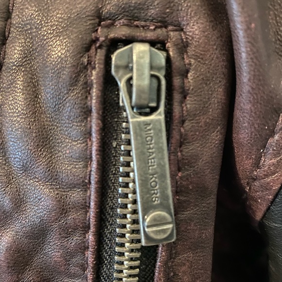 Michael Kors maroon/black leather moto jacket w/ gunmetal hardware -small - Picture 10 of 16